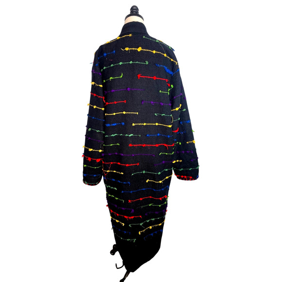 RARE! Vintage 90s COOGI Mens S Woven 3D Sweater Coat Long Duster Cardigan Black - Picture 4 of 16
